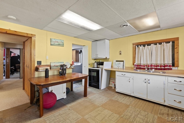3620 Sharp Rd, Adrian, MI 49221 - kitchen featuring a paneled ceiling, light countertops, a sink, and electric stove