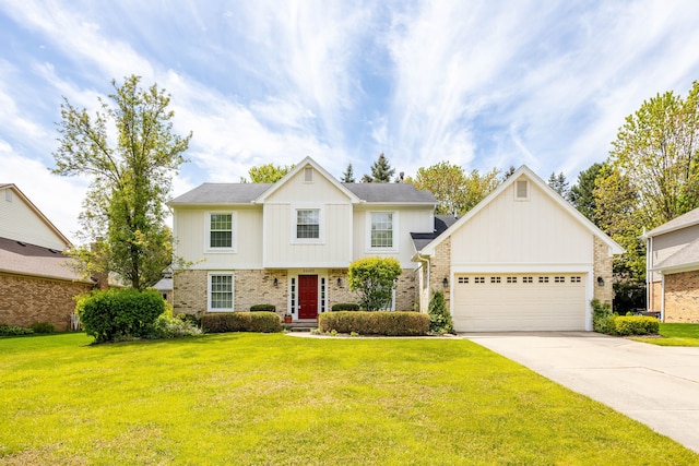 44492 Midway Dr, Novi, MI 48375 - view of front of property with brick siding, a front lawn, and driveway
