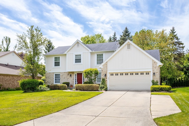 44492 Midway Dr, Novi, MI 48375 - view of front facade featuring concrete driveway, an attached garage, brick siding, and a front lawn