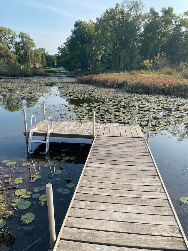 view of dock with a water view