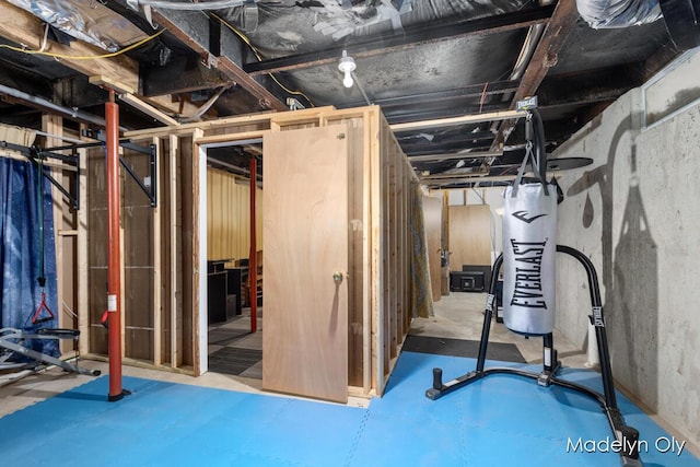 view of unfinished basement