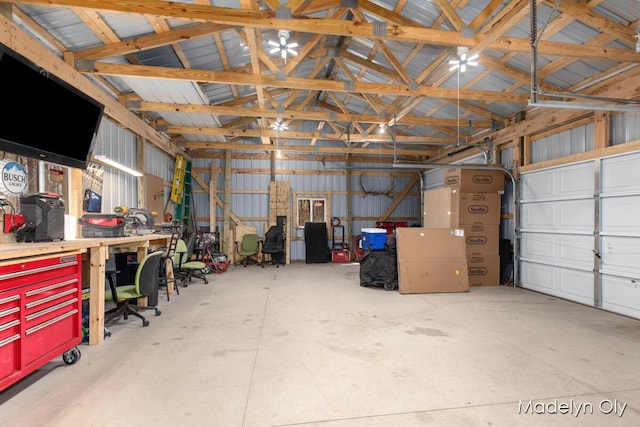 garage featuring a workshop area