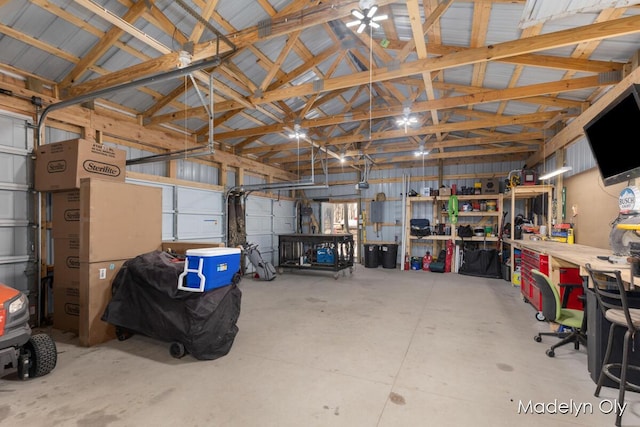 garage featuring a workshop area