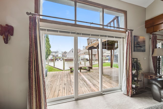 entryway featuring a water view
