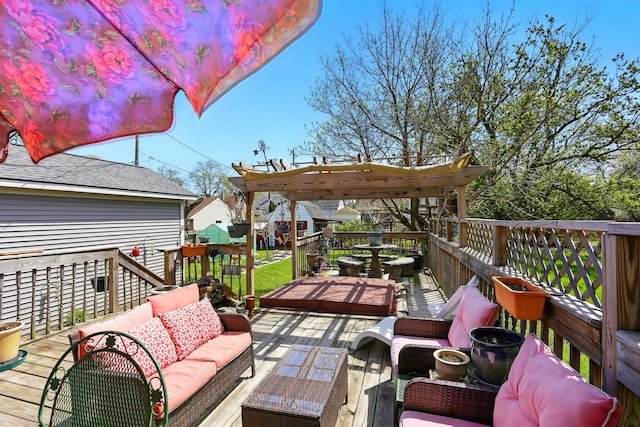 wooden deck with outdoor lounge area