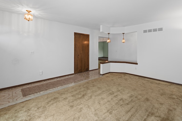 15895 Bexley St, Clinton Township, MI 48038 - carpeted spare room with visible vents, a chandelier, and baseboards