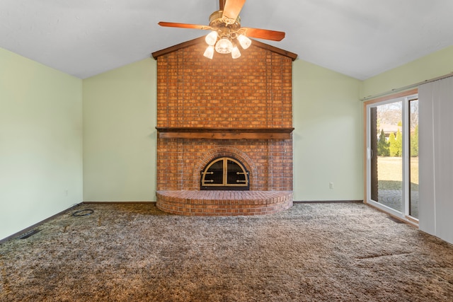 15895 Bexley St, Clinton Township, MI 48038 - unfurnished living room featuring a ceiling fan, carpet flooring, lofted ceiling, and baseboards