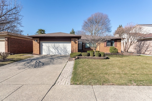 15895 Bexley St, Clinton Township, MI 48038 - ranch-style house featuring a garage, brick siding, a front lawn, and concrete driveway