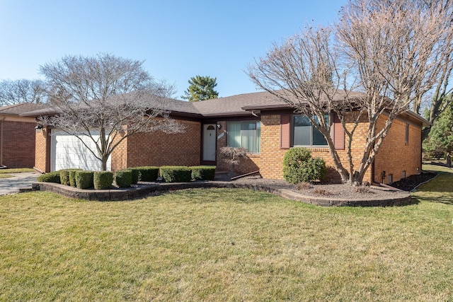 15895 Bexley St, Clinton Township, MI 48038 - ranch-style home with driveway, a front yard, brick siding, and a garage