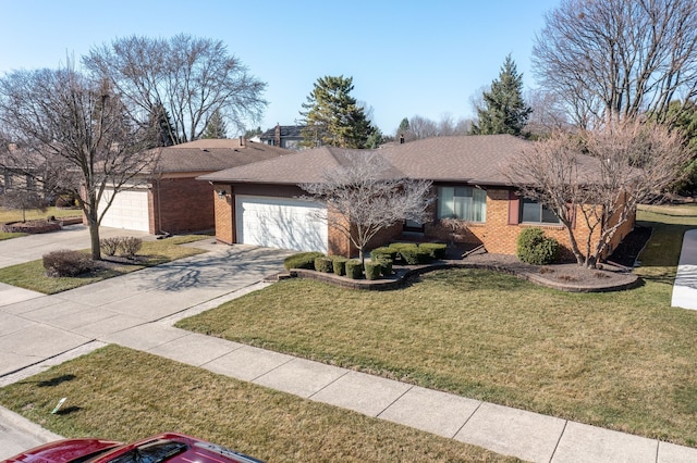 15895 Bexley St, Clinton Township, MI 48038 - ranch-style home featuring driveway, a front lawn, an attached garage, and brick siding