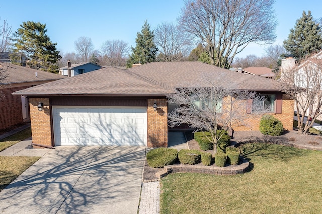 15895 Bexley St, Clinton Township, MI 48038 - ranch-style house with roof with shingles, concrete driveway, an attached garage, and brick siding
