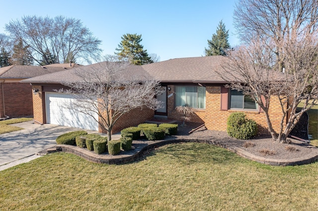 15895 Bexley St, Clinton Township, MI 48038 - ranch-style home with a garage, brick siding, a front yard, and concrete driveway