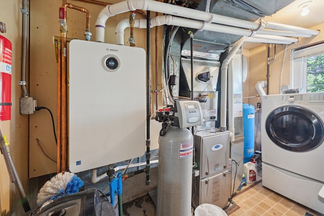 utility room with water heater and washer / clothes dryer