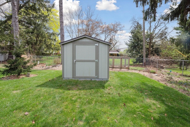 view of shed featuring a fenced backyard