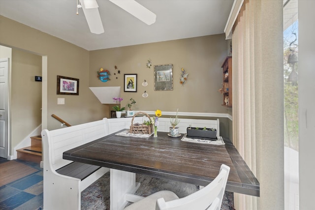 dining room with ceiling fan
