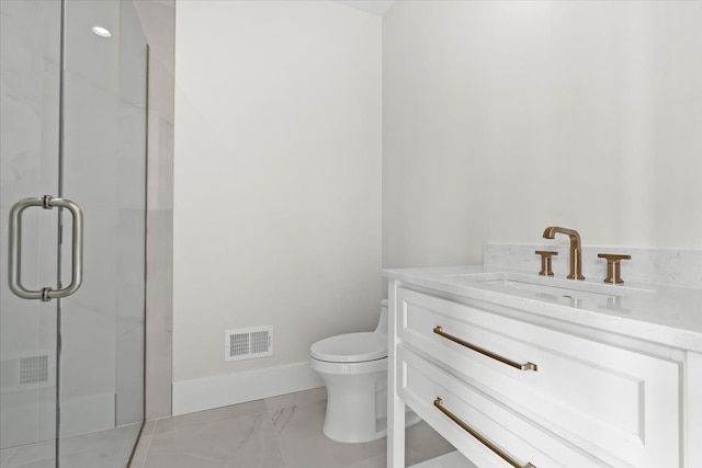 13459 Haddon St, Fenton, MI 48430 - full bath featuring visible vents, vanity, marble finish floor, toilet, and a stall shower