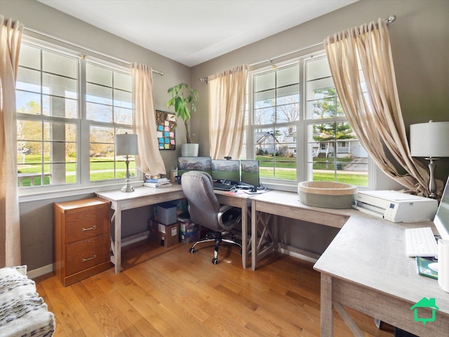 office area featuring light wood-style flooring