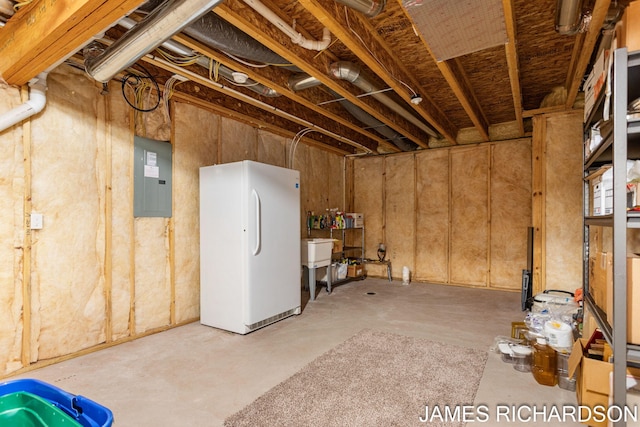unfinished basement with electric panel