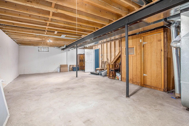 view of unfinished basement