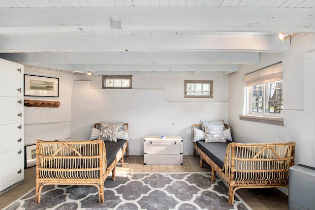 350 Ferry St, Douglas, MI 49406 - living area with beam ceiling, wooden ceiling, and a wealth of natural light