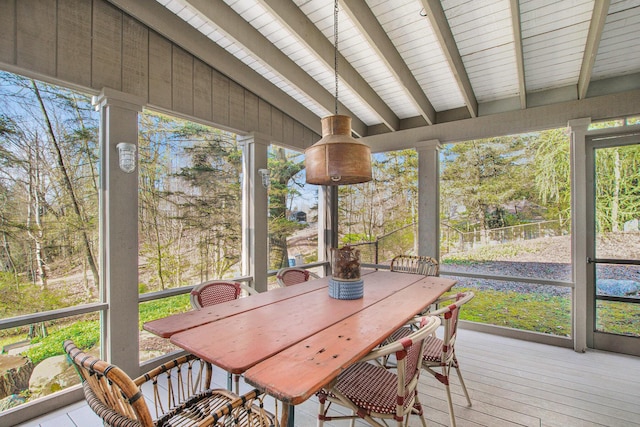 350 Ferry St, Douglas, MI 49406 - sunroom with outdoor dining space, plenty of natural light, and beamed ceiling