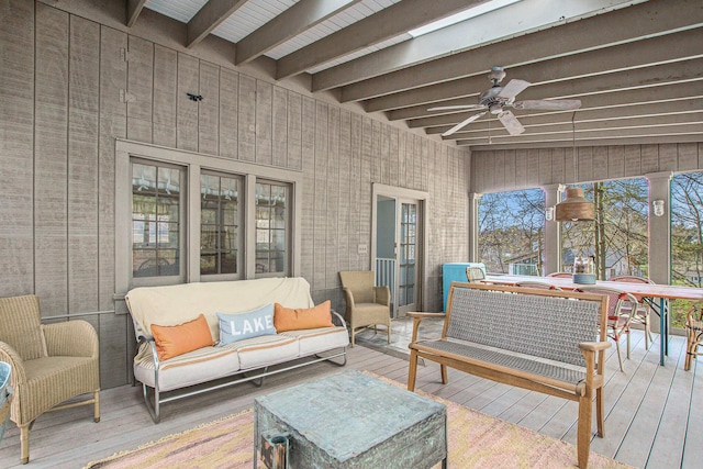 350 Ferry St, Douglas, MI 49406 - wooden deck featuring a ceiling fan and an outdoor hangout area