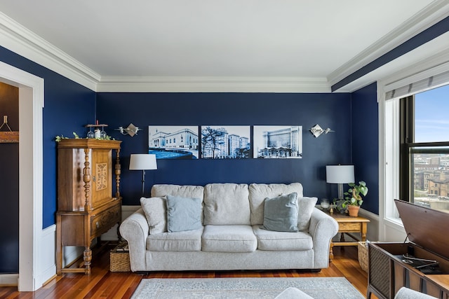 15 Kirby St Unit 826, Detroit, MI 48202 - living area with crown molding, wood finished floors, and wainscoting