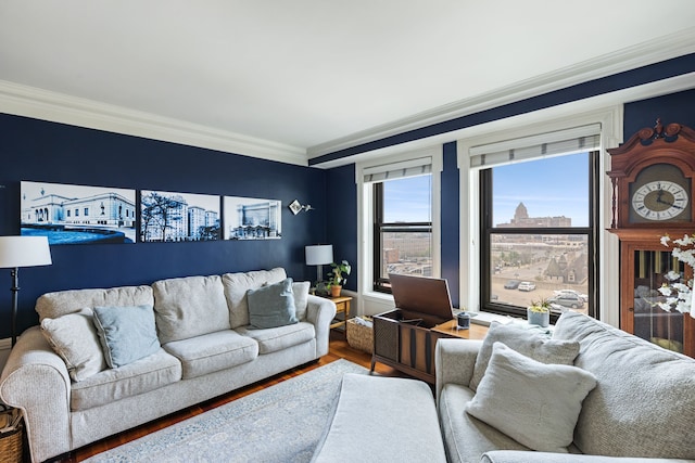 15 Kirby St Unit 826, Detroit, MI 48202 - living room featuring ornamental molding and wood finished floors