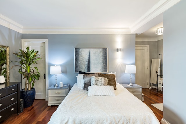 15 Kirby St Unit 826, Detroit, MI 48202 - bedroom featuring baseboards, dark wood-style flooring, and ornamental molding