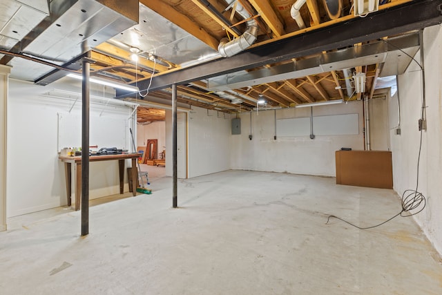 unfinished below grade area with electric panel