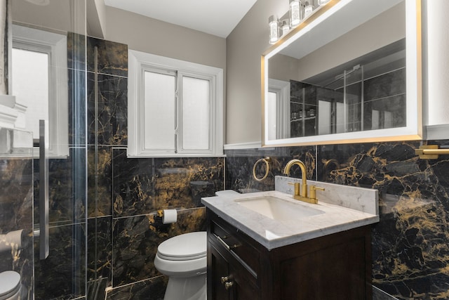 15167 Keppen Ave, Allen Park, MI 48101 - full bath with vanity, a stall shower, toilet, and tile walls