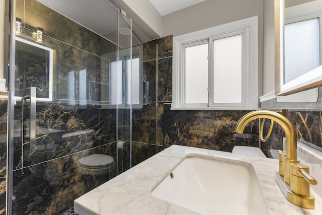 15167 Keppen Ave, Allen Park, MI 48101 - full bathroom featuring vanity, decorative backsplash, and a stall shower