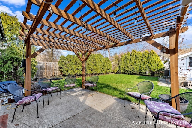 view of patio featuring a pergola and a fenced backyard