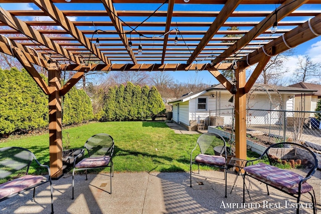 view of patio featuring fence and a pergola