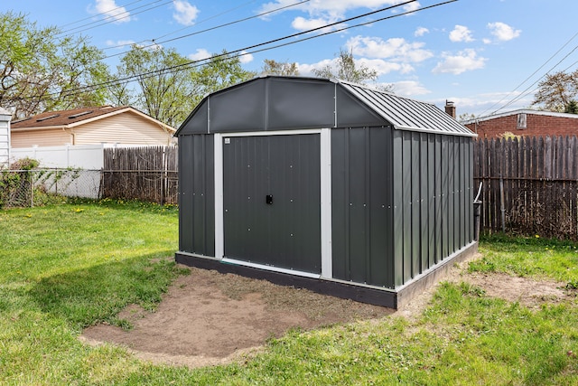view of shed featuring a fenced backyard