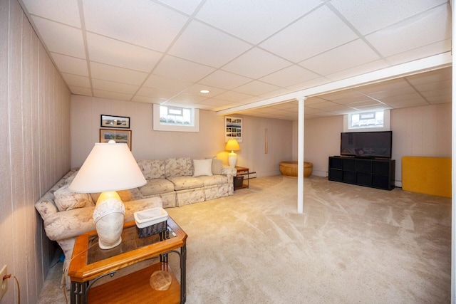 5009 John Holmes Rd, Ann Arbor, MI 48103 - carpeted living room featuring a drop ceiling and a baseboard radiator