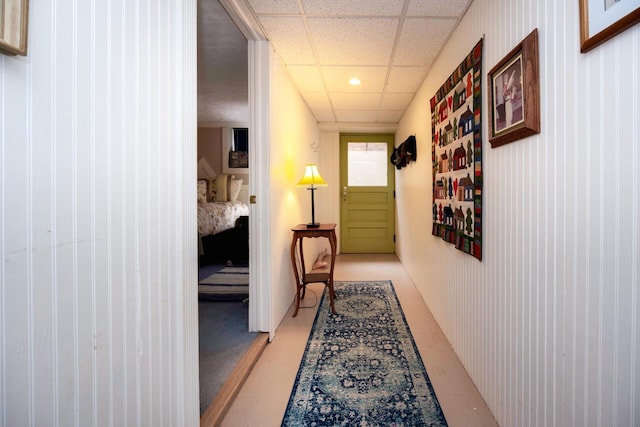 5009 John Holmes Rd, Ann Arbor, MI 48103 - hallway with a paneled ceiling, recessed lighting, and finished concrete floors