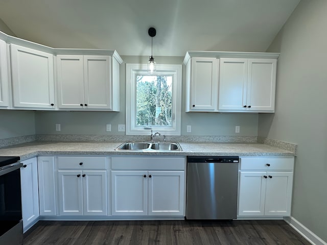 1052 Angle Rd, Lapeer, MI 48446 - kitchen featuring a sink, white cabinets, dark wood finished floors, and dishwasher