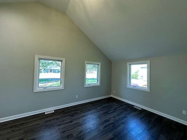 1052 Angle Rd, Lapeer, MI 48446 - additional living space with baseboards, dark wood finished floors, lofted ceiling, and visible vents