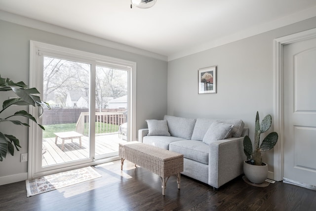 interior space featuring baseboards and dark wood-type flooring