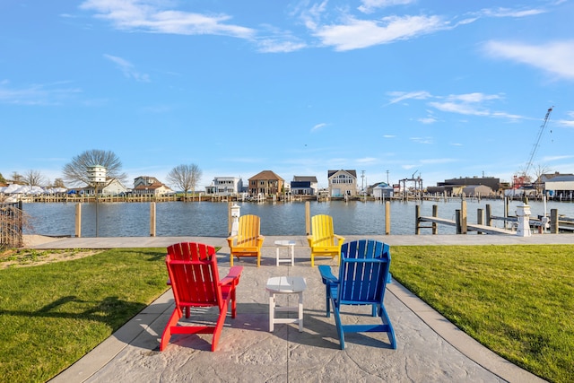 32560 N River Rd, Harrison Township, MI 48045 - view of patio / terrace featuring a water view, a dock, and a residential view