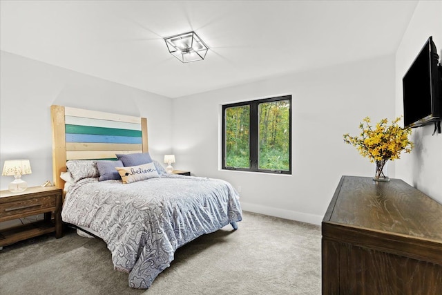 bedroom with carpet floors and baseboards