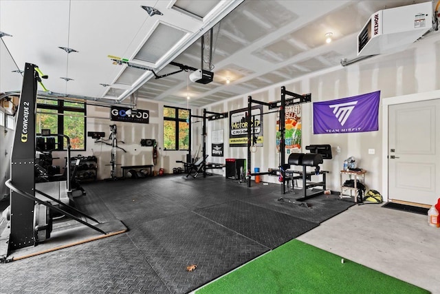 gym featuring a garage