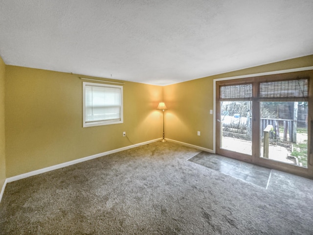 empty room with baseboards, carpet flooring, a textured ceiling, and a wealth of natural light