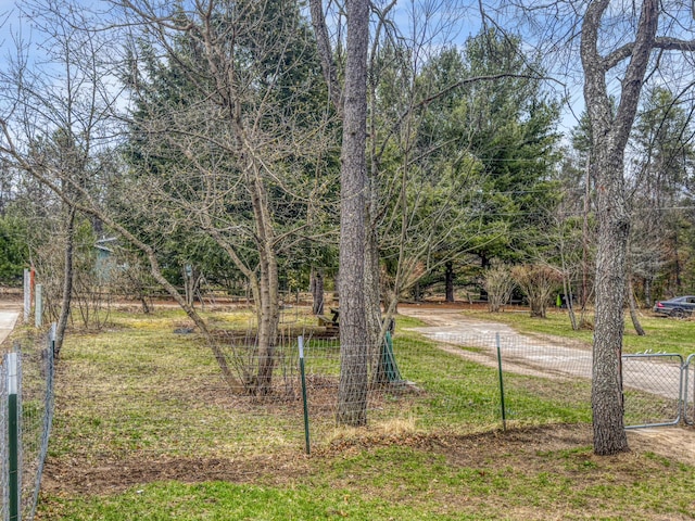 view of yard with fence and driveway