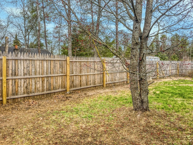 view of yard with a fenced backyard