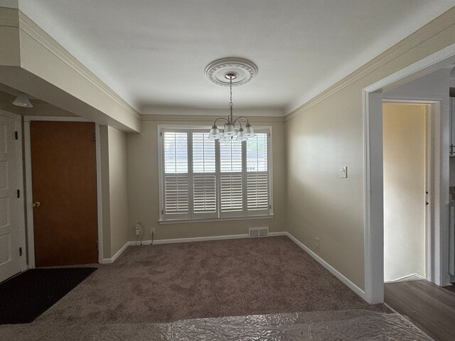 20950 Norwood Dr, Harper Woods, MI 48225 - unfurnished dining area with carpet floors, baseboards, a notable chandelier, and visible vents