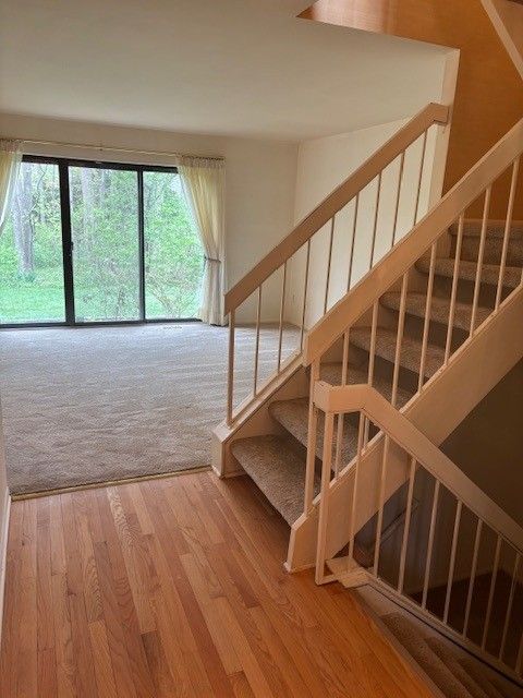 stairway with wood finished floors