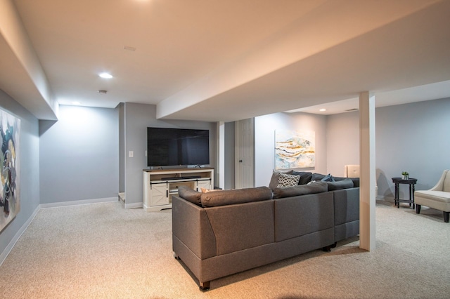 8313 Mill Pointe Ct, Goodrich, MI 48438 - living room with light colored carpet, recessed lighting, and baseboards