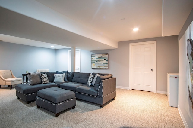 8313 Mill Pointe Ct, Goodrich, MI 48438 - living area with light colored carpet, baseboards, and recessed lighting
